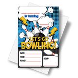 DETIHO Zarflı 10,16 cm x 15,24 cm Bowling Doğum Günü Partisi Davetiye Kartları - Let's Go Bowling - Stil Parti Davetiyesi - 20 Set - E18