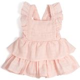 Deux Lapins %100 Pamuk Innocent Pink Müslin Fırfırlı Kız Bebek Elbise - Pembe - 0 - 6 Ay