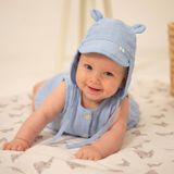 DEUX LAPINS%100 Pamuk Endless Blue Müslin Ense Korumalı Erkek Bebek Şapkası ENKSPK-COG-00612A