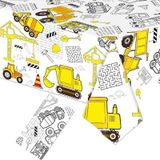 Dev İnşaat Boyama Masa Örtüsü - 137,2 cm x 274,3 cm Tek Kullanımlık Kağıt Masa Örtüsü Posteri Çocuklar için Ekskavatörler, Damperli Kamyon ve Vinçler Doğum Günü Süslemeleri, Kendin Yap Yaratıcı