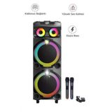 Dev Party Speaker Çift Kablosuz Mikrofonlu Şarjlı Bluetooth Hoparlör Rgb Işıklı Uzaktan Kumandalı