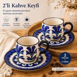Deva El Yapımı 2’li Seramik Nescafe & Kahve Fincan Takımı - MODEL 2 - Lacivert - Beyaz