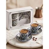 Deva El Yapımı 2’li Seramik Nescafe & Kahve Fincan Takımı - MODEL 4 - Lacivert - Beyaz