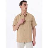 Deve Tüyü Erkek Apaş Yaka Relaxed Fit %100 Keten Gömlek F5SM-GML 2722
