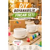 devhome 2’li Boyanabilir Fincan Seti | Taş Tozu & Alçı DIY Boyama Aktivite Seti | Dekoratif Workshop Ürünü 4 Parça - Boya ve Fırça Dahil