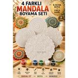 devhome 4'lü Mandala Boyama Seti | 4 Farklı El Yapımı Alçı Mandala, 6 Renk Akrilik Boya ve Fırça Dahil | DIY Hobi, Dekor ve Bardak Altlığı Seti
