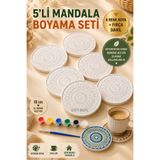 devhome 5'li Mandala Bardak Altlığı Boyama Seti 10 cm | El Yapımı Alçı Taş | Boya ve Fırça Dahil | Kendin Boya Hobi Seti / Workshop ve Etkinliklere Uygun