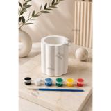 devhome Dekoratif Alçı Taş Boyama Kalemlik Seti 6 Renk Boya ve Fırçalı Kendin Boya DIY Hobi Masa Üstü Organizer Kalemlik Ofis Oda Masa Dekoru Estetik El Boyama Obje Modern Tasarım 8 Cm