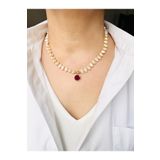 DEVİ fashion Bordo Kadife Gül İnci Kolye 45 cm