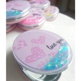Devi Fashion Pembe Kalpli Sulu Simli Cep Çanta Makyaj Aynası Kapaklı ve Büyüteçli