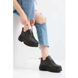 Devida Kadın Siyah Spor Ayakkabı 6 Cm Yüksek Rahat Air Taban Günlük Sneaker X401 Vega Serisi