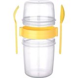 Devigo 1100 ml Çift Hazneli Çatal Kaşıklı Müsli Yulaf Diyet Atıştırmalık Yemek Taşıma Saklama Kabı - Sarı