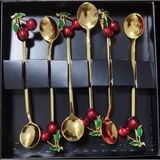 devigo 6 Adet Kirazlı Çay Kaşığı Seti Dekoratif Çay Kaşığı Seti