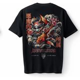 Devilish Oni Mask Koi Balığı Japon Anime Baskılı Oversize Unisex Tişört T-Shirt - Siyah