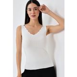 Devinka Kadın Beyaz Oval Yaka Triko Bluz