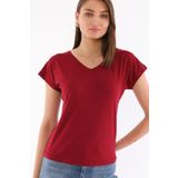 Devinka Kadın Bordo V Yaka T-shirt