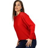 Devinka Kadın Kırmızı Oversize Ajurlu Salaş Triko Kazak (KIRMIZI/Standart)