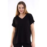 Devinka Kadın Siyah Büyük Beden V Yaka Oversize Basic T-shirt