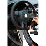 Devirhesapdevri Audi A3 2003-2012 Uyumlu Direksiyon Kılıfı Dikmeli Siyah Suni Deri Kırmızı Dikişli