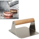 Devmeer Kare Smash Burger Presi,16 cm ,3 mm 304 Paslanmaz Çelik Burger Presi, Ahşap Saplı , Ağır Hizmet Burger Şutu,
