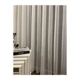 DE'VOR PERDE Simli Ketenli Tül - Pileli Perde - Keten Görünüm,Beyaz 450 X 250