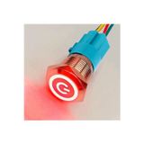 Devremarkt 16Mm Kırmızı Power Sembol Ledli Kablolu Push Tip Metal Button Panel Montaj Düz Kafa No Nc Dc