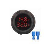 Devremarkt Yuvarlak Voltmetre Termometre 12V 24V Panel Tip Montaj Dijital Kırmızı Renk Led Sıcaklık Isı Voltaj