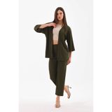 DEVRİMAY TEKSTİL Kadın Bürümcük Geniş Paça Kimono Alt Üst Takım Haki