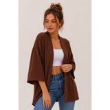 DEVRİMAY TEKSTİL Kahverengi Kimono Tarzı Salaş Hırka Günlük İnce Tunik Yazlık Oversize Yeni Sezon Ceket