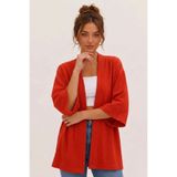 DEVRİMAY TEKSTİL Kırmızı Kimono Tarzı Salaş Hırka Günlük İnce Tunik Yazlık Oversize Yeni Sezon Ceket