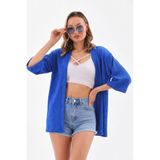 DEVRİMAY TEKSTİL Mavi Kimono Tarzı Salaş Hırka Günlük İnce Tunik Yazlık Oversize Yeni Sezon Ceket