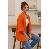 DEVRİMAY TEKSTİL Turuncu Kimono Tarzı Salaş Hırka Günlük İnce Tunik Yazlık Oversize Yeni Sezon Ceket