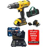 Dewalt DCD776S2-TR 18V 1.5 Ah Li-Ion Şarjlı Darbeli Matkap Çift Akülü Vidalama
