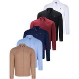 Dewberry Altılı Set G674 Dewberry Erkek Gömlek-Siyah-Beyaz-Lacivert-Camel-Bordo-Bebe Mavi - Renkli
