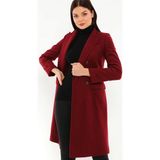 Dewberry Bayan Palto Bordo Yün Uzun Kol Düz Tasarım Şık ve Rahat Z6672 - XL
