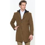 Dewberry Dewerry Erkek Palto Uzun Kol Camel Renk Yün Polyester Malzeme Düz Desen