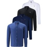 Dewberry Dörtlü Set G674 Dewberry Erkek Gömlek Siyah Beyaz Lacivert Indigo - Beyaz - İndigo - Siyah