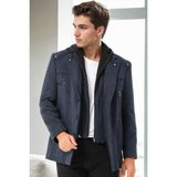 Dewberry Erkek Kaban Diagonal Lacivert Orta Kalınlık Polyester Uzun Kol Düz Desenli XL