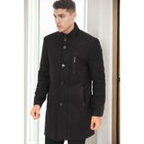Dewberry Erkek Palto %70 Yün %30 Polyester Diagonal Siyah Uzun Kol Orta Kalınlık PLT9386 - 2XL