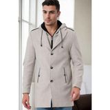 Dewberry Erkek Palto %70 Yün %30 Polyester Orta Kalınlık Desenli Bej Uzun Kollu - 3XL