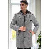 Dewberry Erkek Palto %70 Yün %30 Polyester Orta Kalınlık Özellikli Diagonal PLT9371 - 2XL - Gri