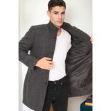 Dewberry Erkek Palto %70 Yün %30 Polyester Orta Kalınlık Uzun Kol Midi Siyah-Antrasit - 2XL