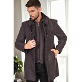 Dewberry Erkek Palto %70 Yün %30 Polyester Orta Kalınlık Uzun Kol Midi Siyah-Antrasit