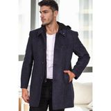 Dewberry Erkek Palto %70 Yün %30 Polyester Orta Kalınlık Uzun Kol Midi Siyah-Mavi - XL