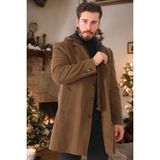 Dewberry Erkek Palto Açık Camel %70 Yün %30 Polyester Orta Kalınlık Uzun Kol Düz Desenli - 2XL