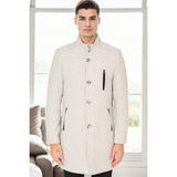 Dewberry Erkek Palto Açık Gri Desenli Orta Kalınlık %70 Yün %30 Polyester Uzun Kol - 2XL