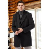 Dewberry Erkek Palto Antrasit %70 Yün %30 Polyester Orta Kalınlık Uzun Kol 2XL - Siyah