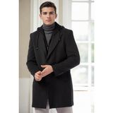Dewberry Erkek Palto Antrasit %70 Yün %30 Polyester Uzun Kol Orta Kalınlık Düz Desenli - 3XL
