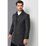Dewberry Erkek Palto Antrasit Renk Yün Polyester Malzeme Uzun Kol Düz Desen 3XL Beden PLT8376