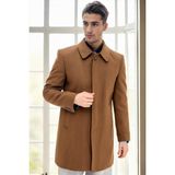 Dewberry Erkek Palto Camel %70 Yün %30 Polyester Orta Kalınlık Uzun Kol Düz Desenli PLT9365 - 3XL
